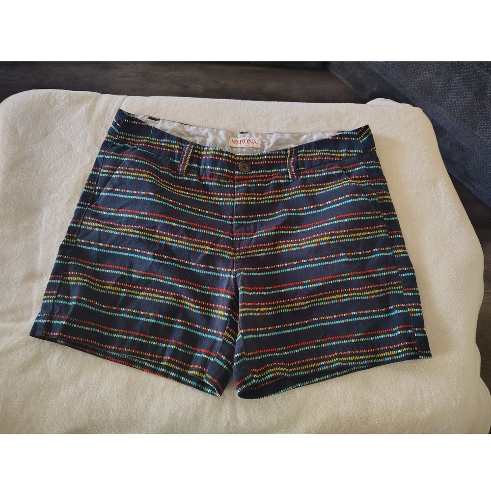 Merona Womens Navy Blue Multi Color Dotted Stripe Chino Shorts Size 4 Cotton